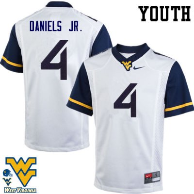 Youth West Virginia Mountaineers NCAA #4 Mike Daniels Jr. White Authentic Nike Stitched College Football Jersey ZW15T53HF